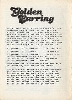 Golden Earring fanclub magazine 1976#12 back cover